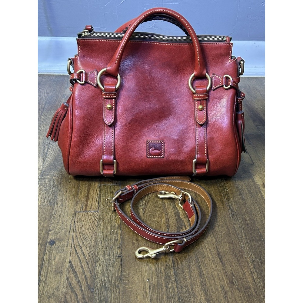 Dooney & Bourke Florentine satchel red Italian leather brushed brass hardware